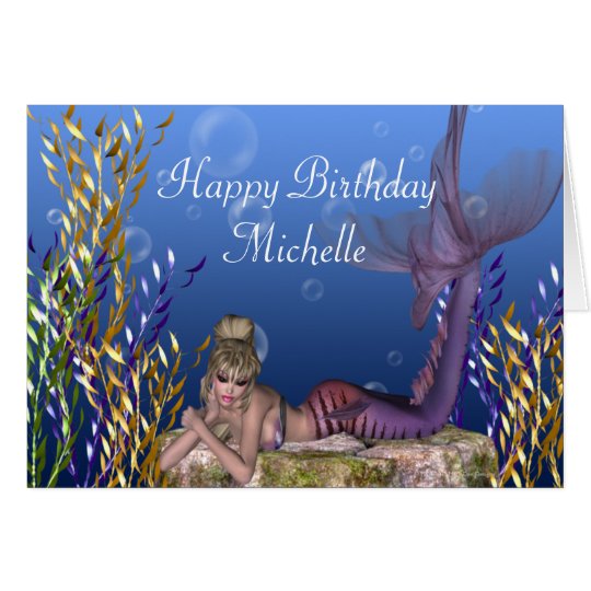 Blonde Mermaid Fantasy Customisable Birthday Card