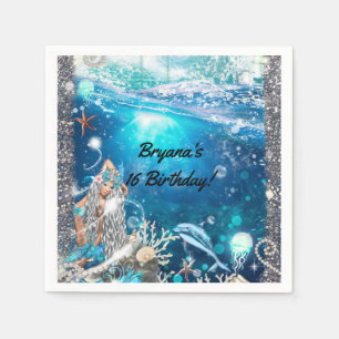 Blonde Mermaid Fantasy Enchanted Birthday Party Napkin