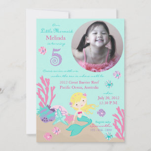 Blonde Mermaid Fifth Birthday Invitation