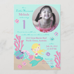 Blonde Mermaid First Birthday Invitation