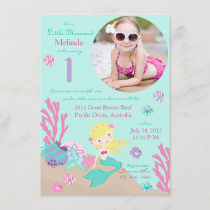 Blonde Mermaid First Birthday Invitation
