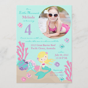 Blonde Mermaid Fourth Birthday Invitation