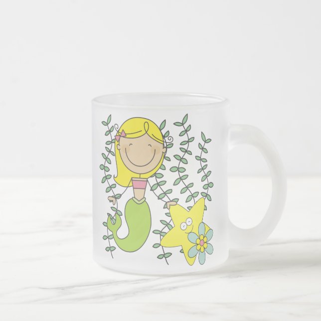 Blonde Mermaid Frosted Glass Coffee Mug (Right)