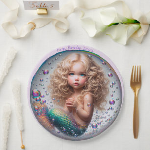 Blonde Mermaid Girl Paper Plate