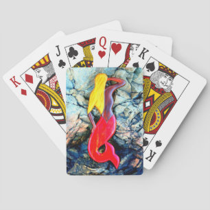 blonde mermaid in red playing cards