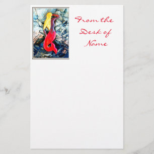 blonde mermaid in red stationery