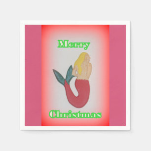 blonde mermaid Merry Christmas paper napkins