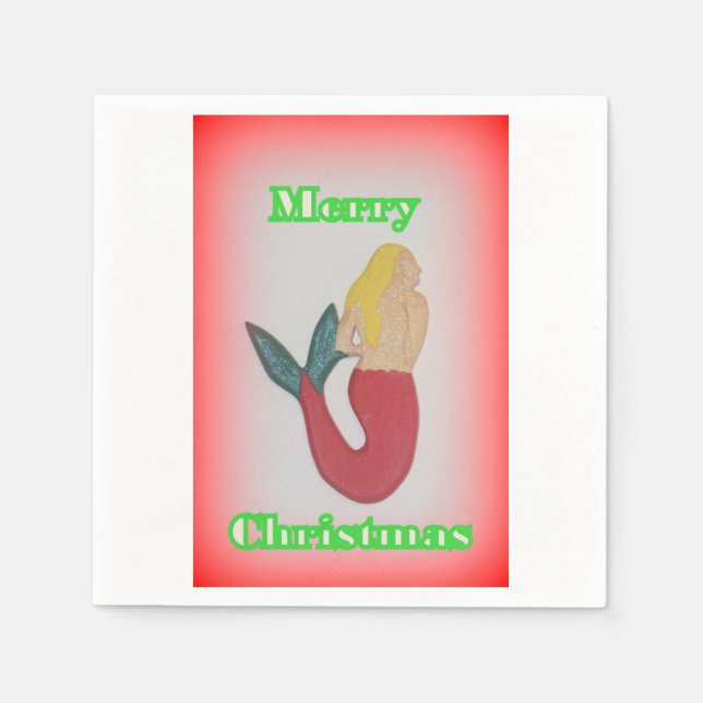 blonde mermaid Merry Christmas paper napkins (Front)