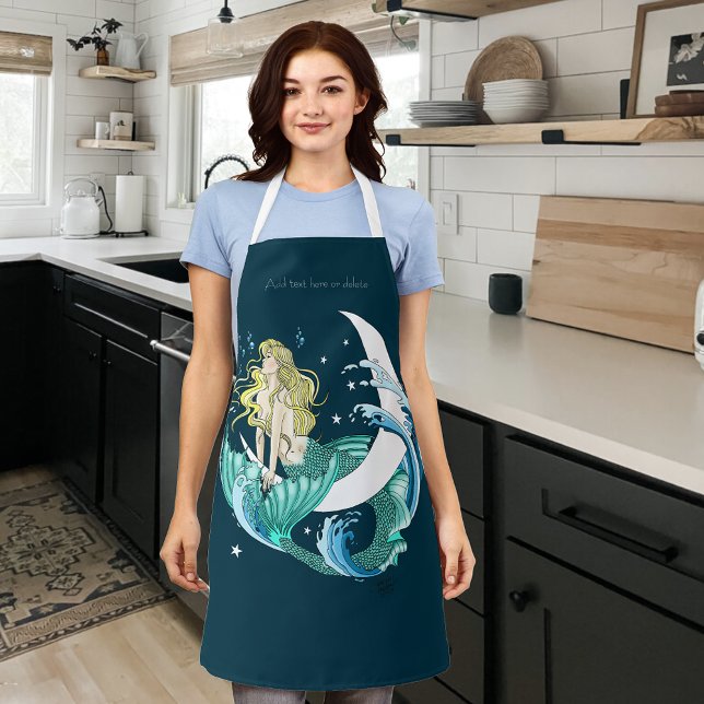 Blonde Mermaid Moon Fantasy Art Deco Apron (Creator Uploaded)