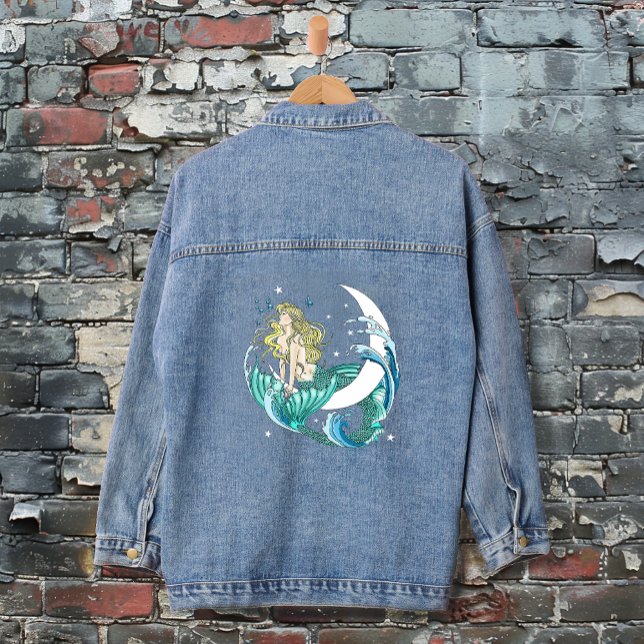 Blonde Mermaid Moon Fantasy Art Deco Denim Jacket (Creator Uploaded)