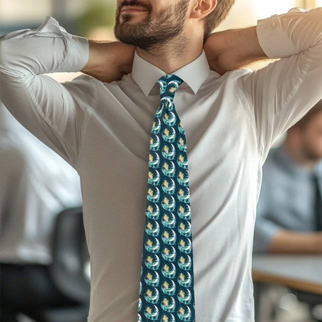 Blonde Mermaid Moon Fantasy Art Deco Tie (Creator Uploaded)