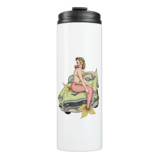 Blonde Mermaid on Vintage Green Car Watercolor Ill Thermal Tumbler