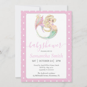 Blonde Mermaid Party Baby Shower. Under The Sea. Invitation