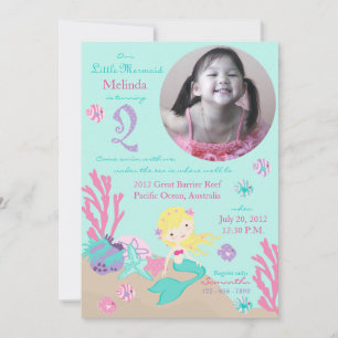 Blonde Mermaid Second Birthday Invitation