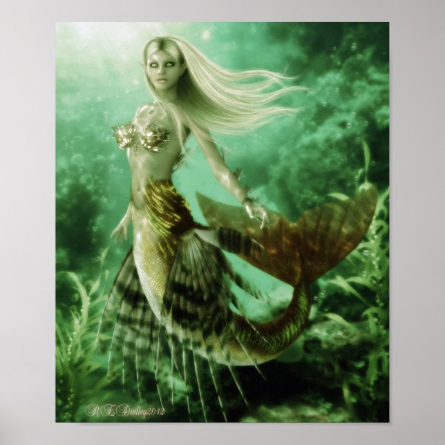 Blonde mermaid swimming in reef poster (Front)