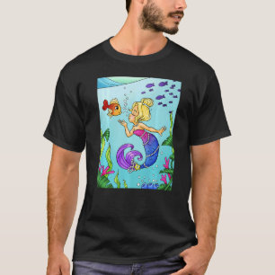 Blonde Mermaid Under Water With Gold Fish Swimming T-Shirt