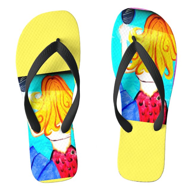blonde mermaids yellow flip flops (Footbed)