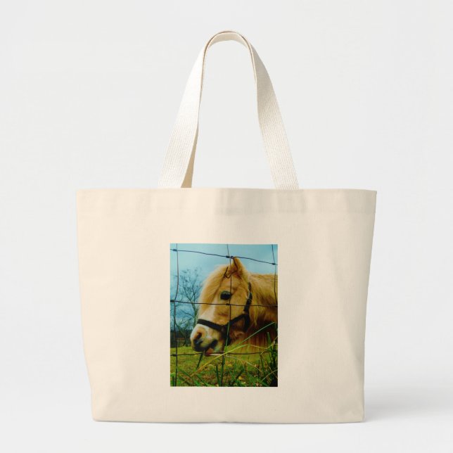 Blonde Miniature Pony / Horse Blue Sky Large Tote Bag (Front)
