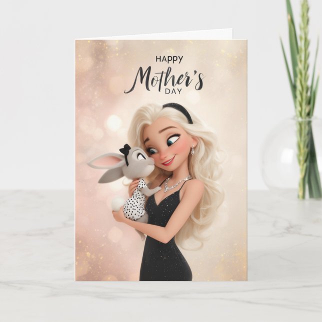 Blonde Mom Holding Cute Bunny Happy Mother’s Day Card (Front)