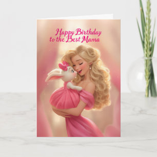Blonde Mother w/ Baby Bunny in Hot Pink Birthday Card