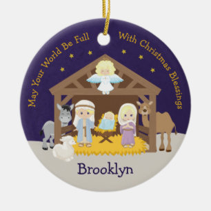 Blonde Nativity Scene Ceramic Tree Decoration