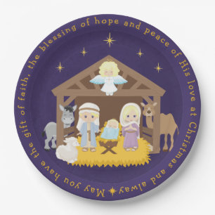 Blonde Nativity Scene Paper Plate