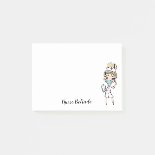 Blonde Nurse Medical Personalised Post-It Notes (Front)