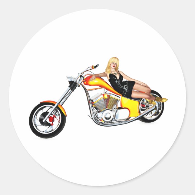 Blonde on a chopper classic round sticker (Front)