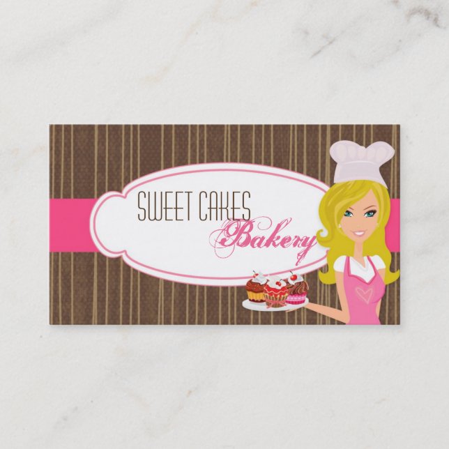 Blonde on Pink Brown Baker Cup Cakes Business Card (Front)