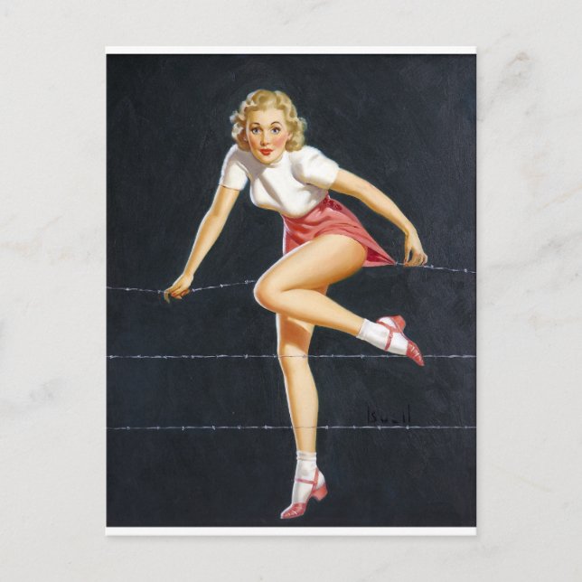 Blonde on Wire Pin Up Postcard (Front)