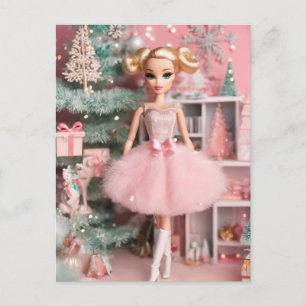 Blonde Pastel Retro Christmas Doll Postcard