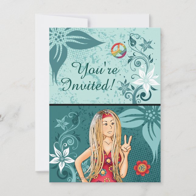 Blonde Peace Hippie Girl Birthday Invitation (Front)