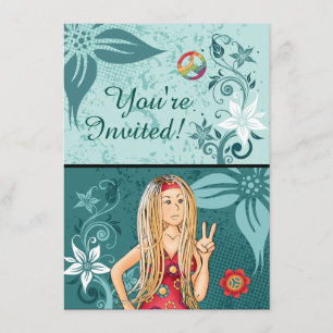 Blonde Peace Hippie Girl Birthday Invitation