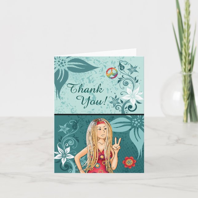 Blonde Peace Hippie Girl Thank You Card (Front)