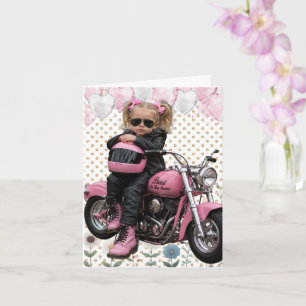 Blonde Pig Tail Girl Bad to the Bone Birthday  Card