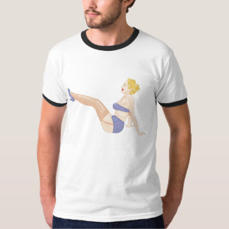 Blonde Pin up girl in pantyhose and garters T-Shirt