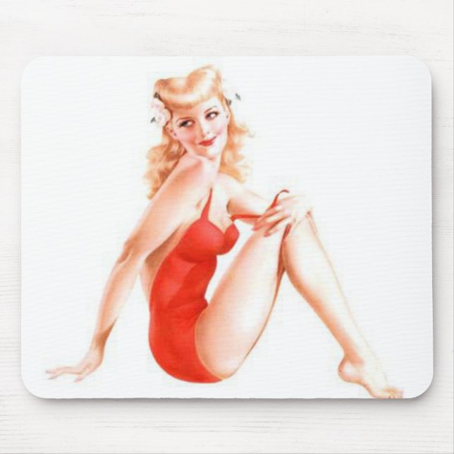 Blonde Pin Up Girl Mouse Pad Retro Art (Front)