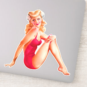 Blonde Pin-up in Red Bathing Suit