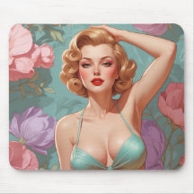 Blonde Pin-Up Pastel Flowers 