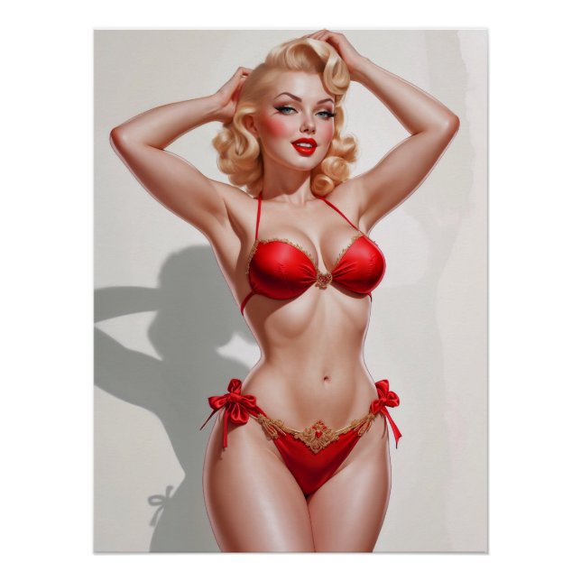 Blonde Pin-Up Red Underwear  Poster (Front)