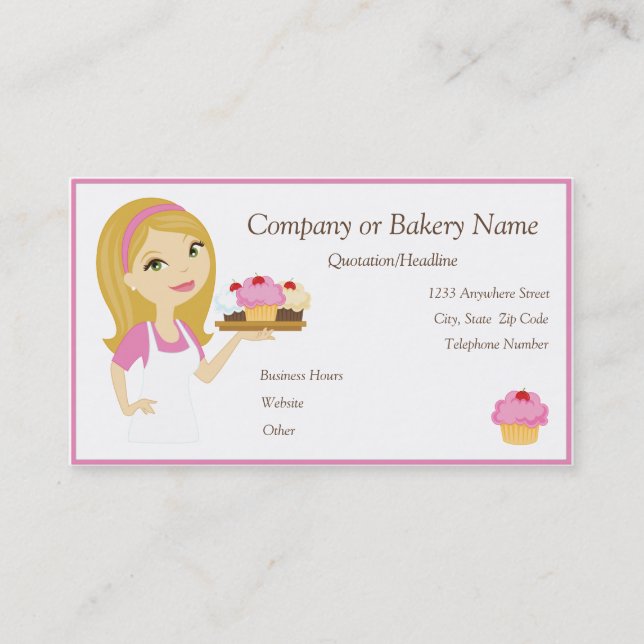 Blonde/Pink Cupcake Baker/Bakery 2 Business Card (Front)