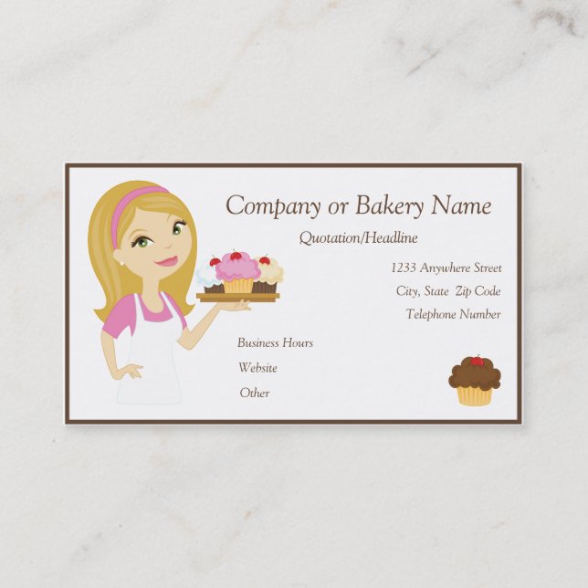 Blonde/Pink Cupcake Baker/Bakery 4 Business Card (Front)