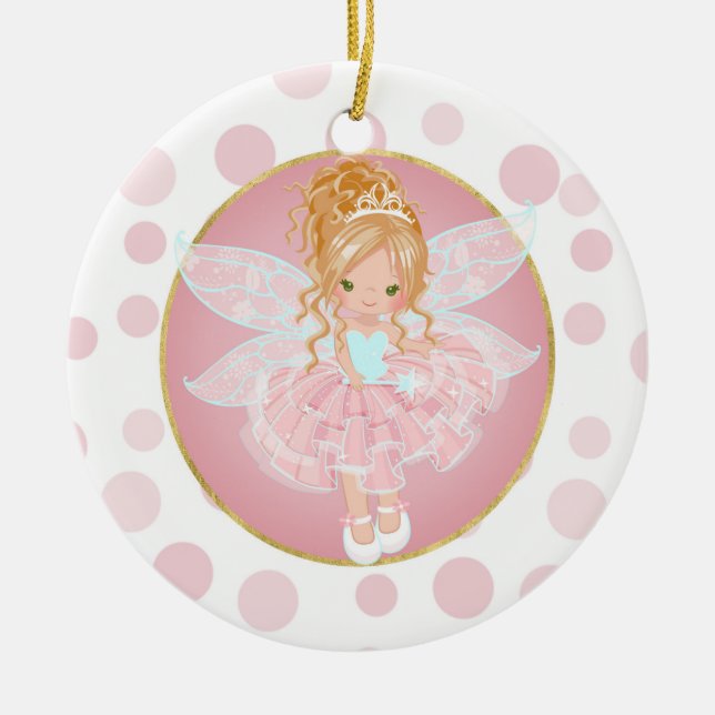 Blonde Pink Fairy Ceramic Tree Decoration (Front)