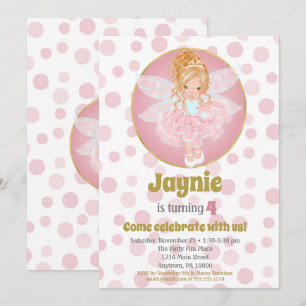 Blonde Pink Fairy Girls Birthday Invitation