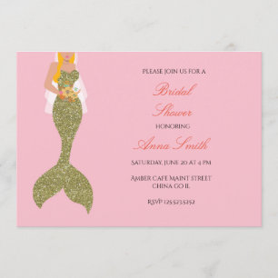 Blonde pink mermaid bridal shower invitation