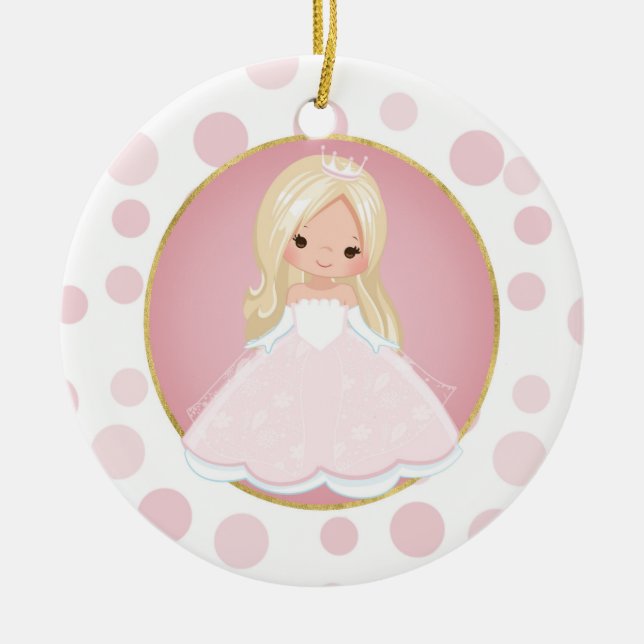 Blonde Pink Princess Ceramic Tree Decoration (Front)
