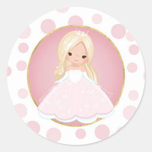 Blonde Pink Princess Classic Round Sticker