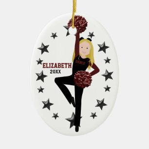 Blonde Pom Squad in Black & Maroon Ceramic Tree Decoration