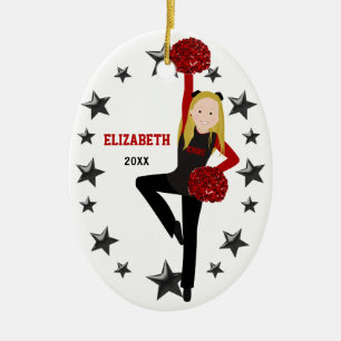 Blonde Pom Squad in Black & Red Ceramic Tree Decoration