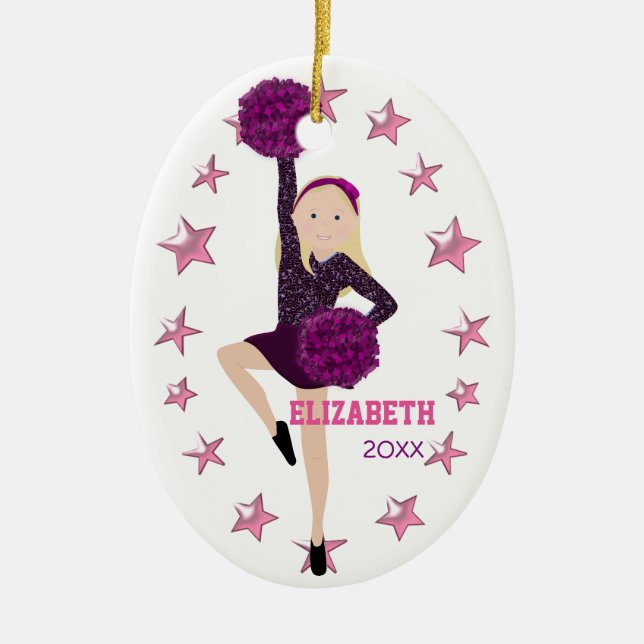 Blonde Pom Squad Personalised Keepsake Ornament (Front)